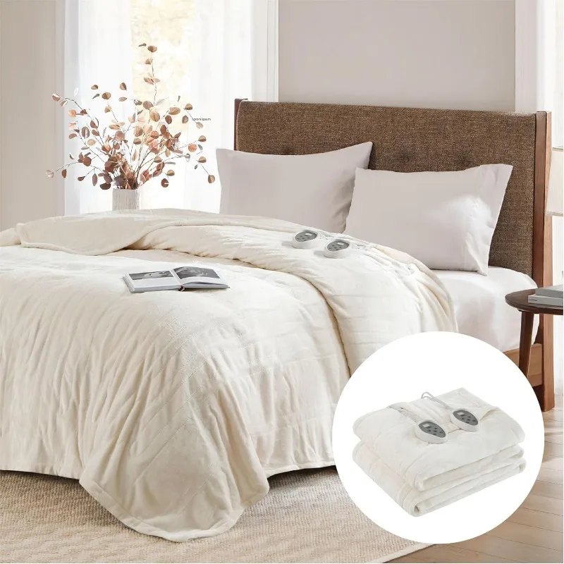 Electric Blanket Full Size Single Control with Auto Shut Off Machine Washable Blue