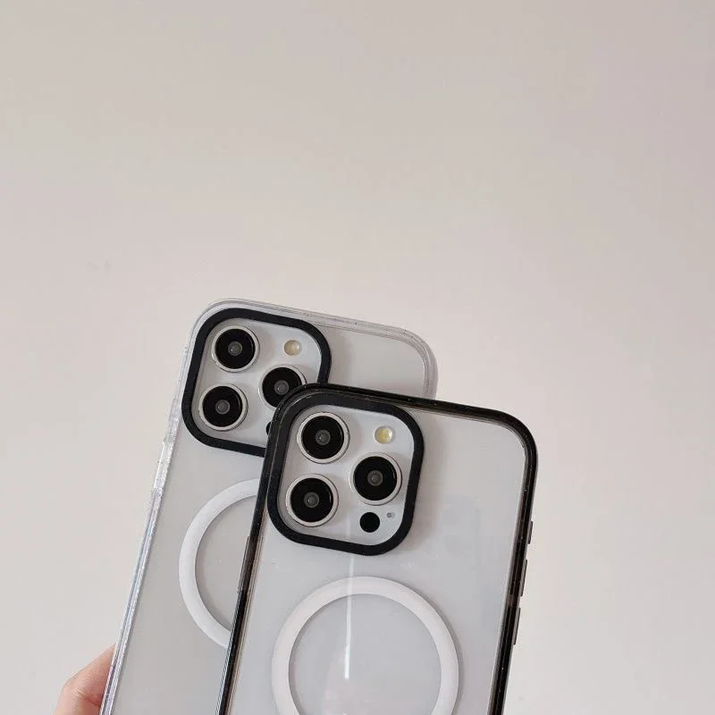 2.5 Acrylic Black White Border MagSafe iPhone 12 13 15 14 Pro Max Protective Case, Fits iPhone 15 Pro Max