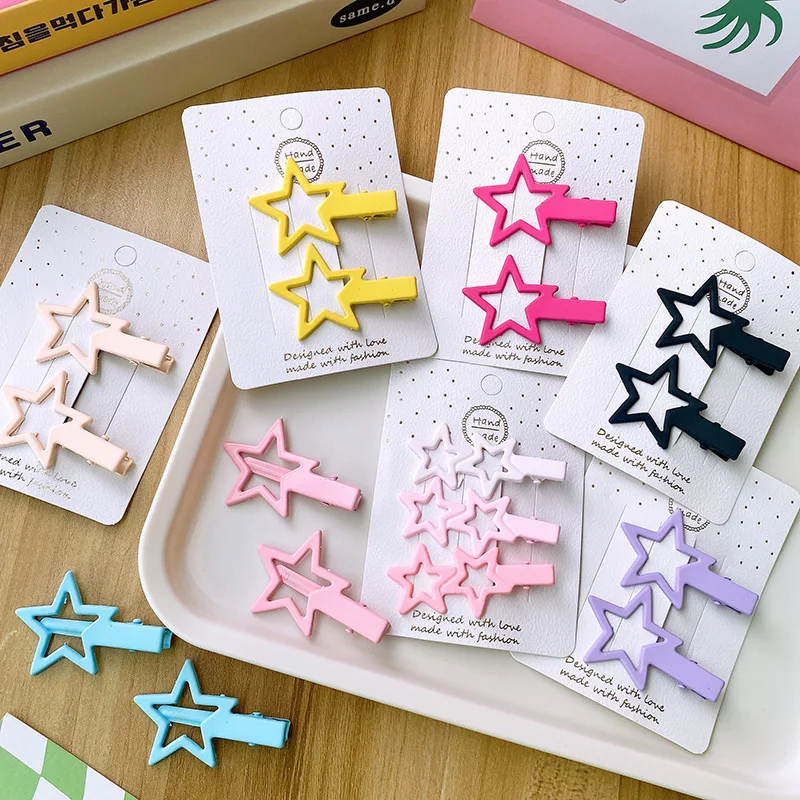 Colorful Y2K Hair Clips for Baby Girls Cute Pentagram Bb Clip Kids Bangs Clips Sweet Korean Children's Hair Accessories 2/3PCS autumn winter girls plush hairpin bangs hair card net baby girl cute cartoon children s headwear