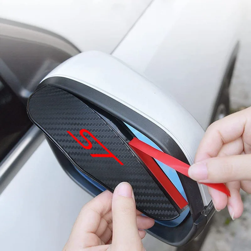 Car Rear View Mirror Rain Eyebrow Visor Carbon Fiber Rain Cover 2pcs Fiesta Mondeo Fusion Escape ST LINE Auto Accessories