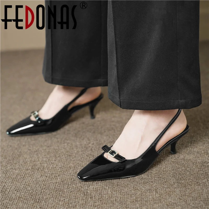 

FEDONAS Spring Summer Women Sandals Genuine Leather High Heels Slingback Pumps Mature Elegant Office Ladies Shoes Woman 2023