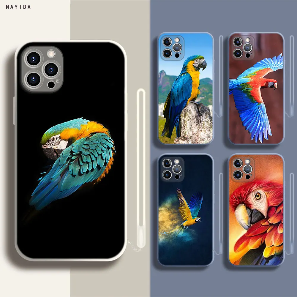 

Phone Case For Iphone 14 13 11 12 Mini Pro XS Max XR X Soft Silicone TPU New Cover Blue Ringneck Parrot Art