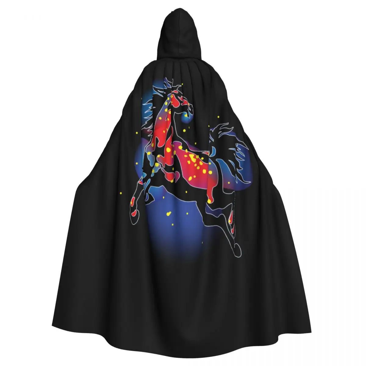 

Long Cape Cloak Raster Red Running Horse Hooded Cloak Coat Hoodies Elf Purim