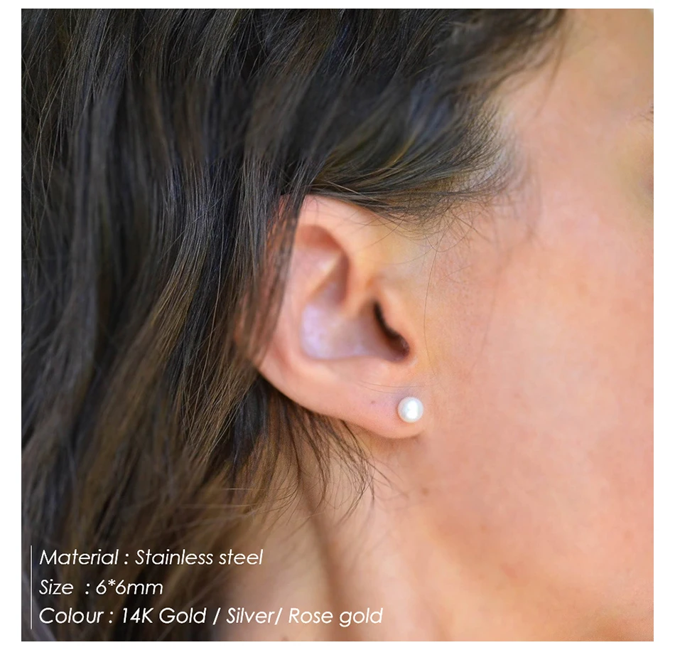 e-Manco 4/6/8MM Imitation Pearl Stud Earrings Silver Plated