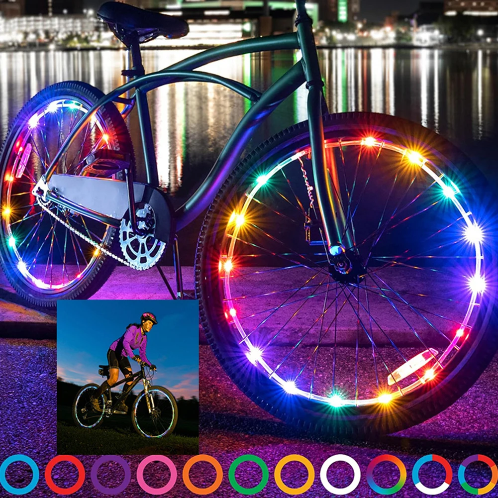 Bicycle Spoke Lights Waterproof Bike Spoke Lights 16 Colors Cycling Decoration Safety Warning Tire Strip Light Bike Accessories