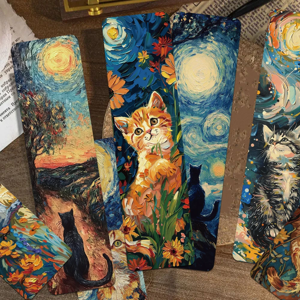 30pcs Oil Painting Cat Bookmarks Reading Pages Books Labeled School Stationary Supplies DIY Aesthetic Bookmark Decoration Cards