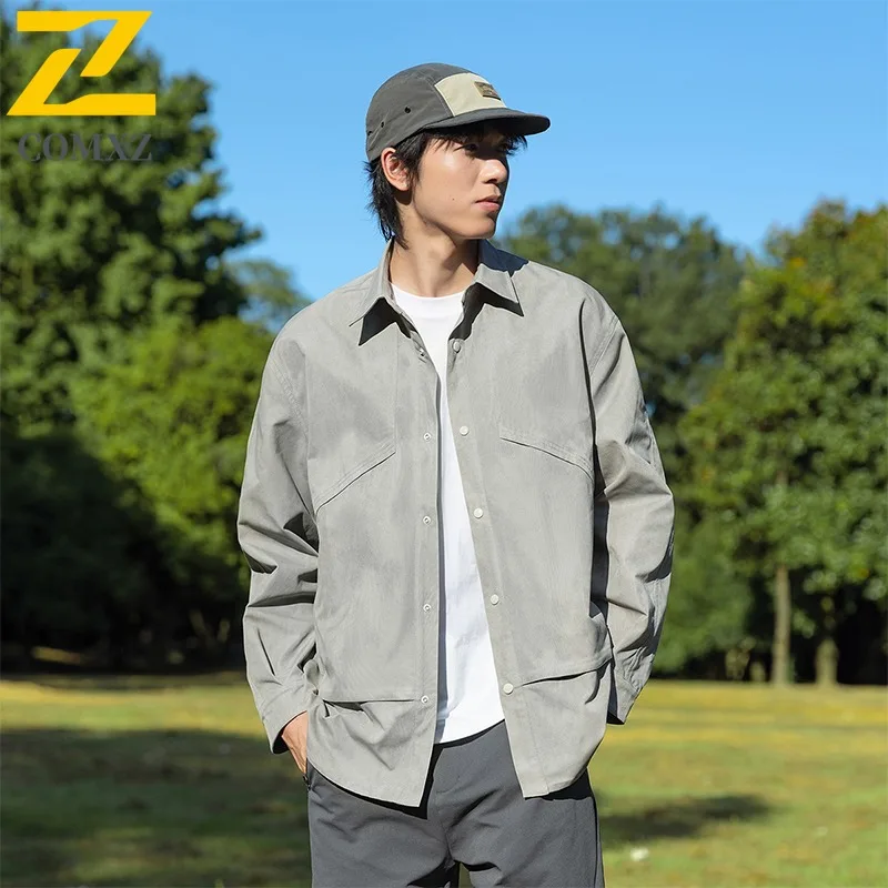 COMXZ 2025 Autumn New Jacket Men Tie Dye Warp Shirt Collar American Coat Couple Hong Kong Style Casual Fashion Lapel Workwear