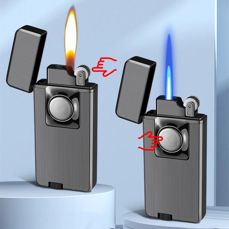 Description Picture 2 of itemSwitchable Double Fire Gas Lighter Metal Jet Blue Flame And Open Fire Inflatable Butane Cigarette Lighter For Man Christmas Gift