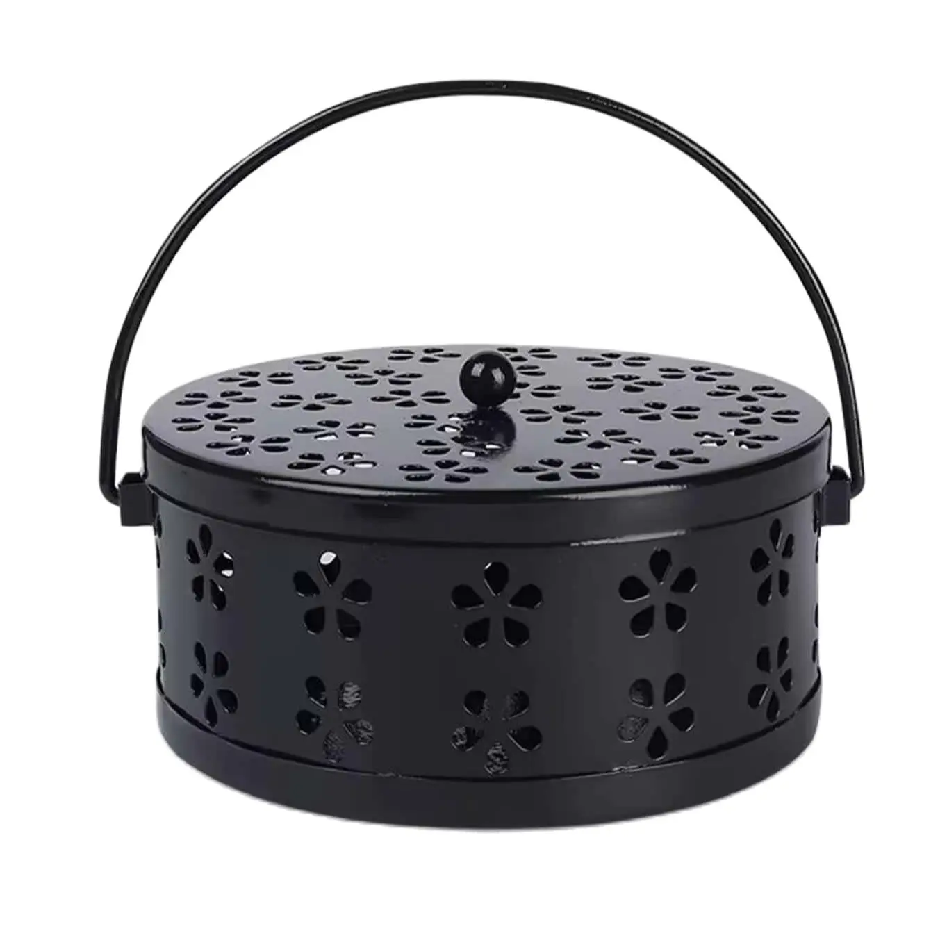 Fireproof Wrought Iron Sandalwood Mosquito Incense Burner with Cover