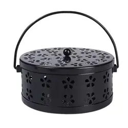 Fireproof Wrought Iron Sandalwood Mosquito Incense Burner with Cover (Black)