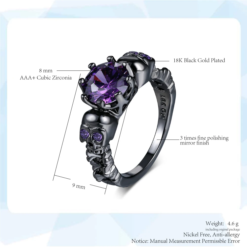 Retro Punk Skull Gothic Ring For Women Men Halloween Goth Black Gold Color Rings Accession Fashion Jewelry R523 gold color rings gold color ring finger ring