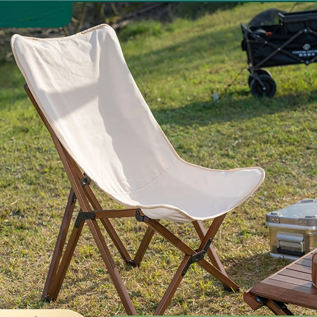 Outdoor folding chair butterfly chair camping  solid wood beach chair outdoor lounge chair moon chair canvas leisure chair