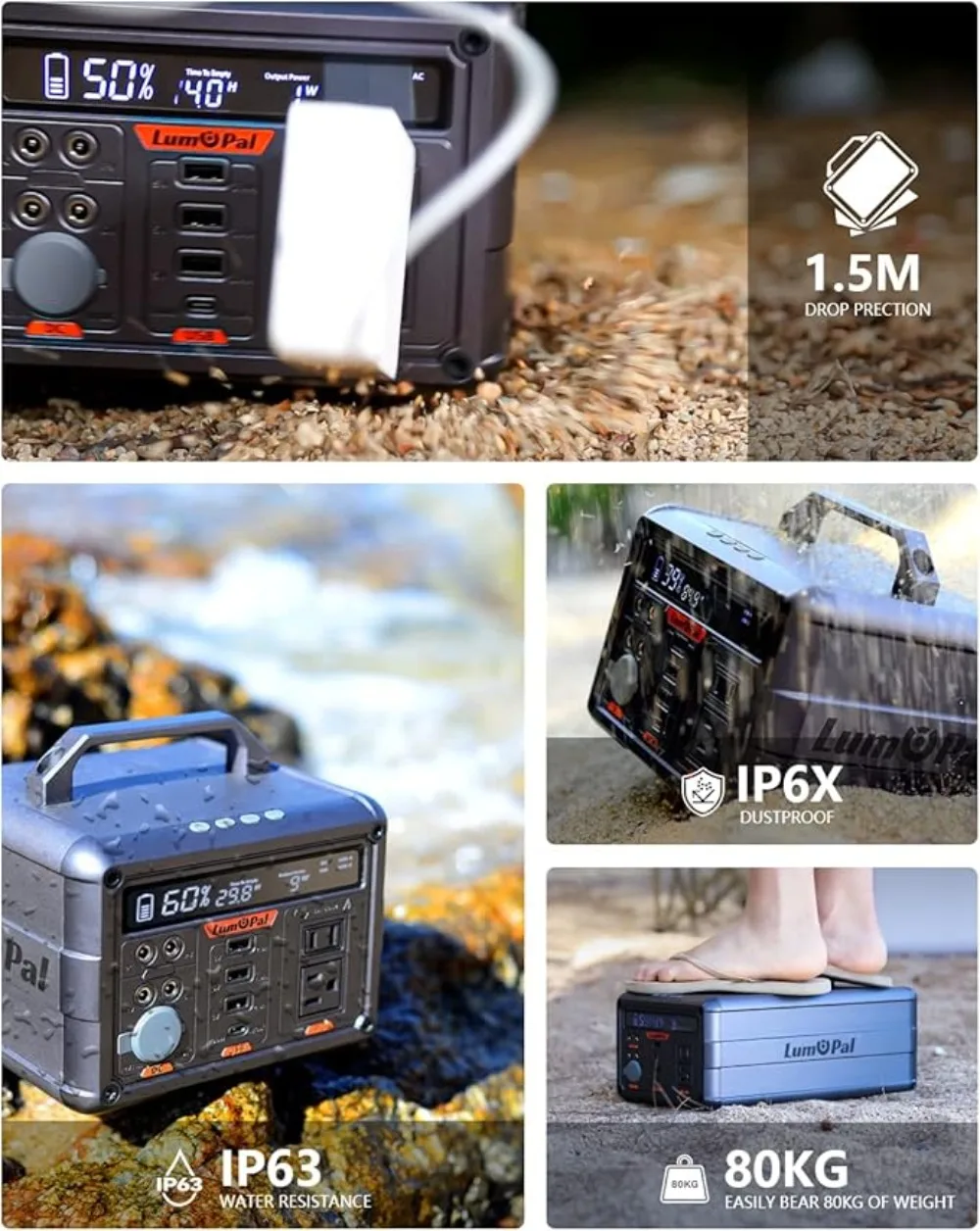 Portable Power Station 300W Lumopal 298Wh Solar Generator IP63 Waterproof Super Quiet with PD 100W USB-C Backup Lithium Battery 5