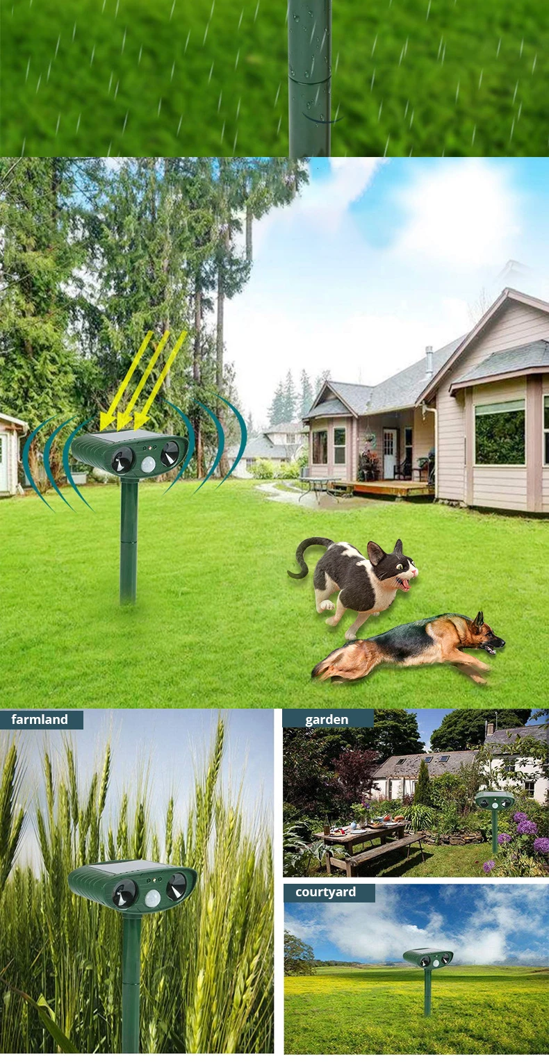 1 Stück Ultraschall-Tiervertreiber mit Solarenergie für Katzen und Hunde, wiederaufladbar, für Garten, Hof, wasserdicht, zur Tierabwehr – Detail 7