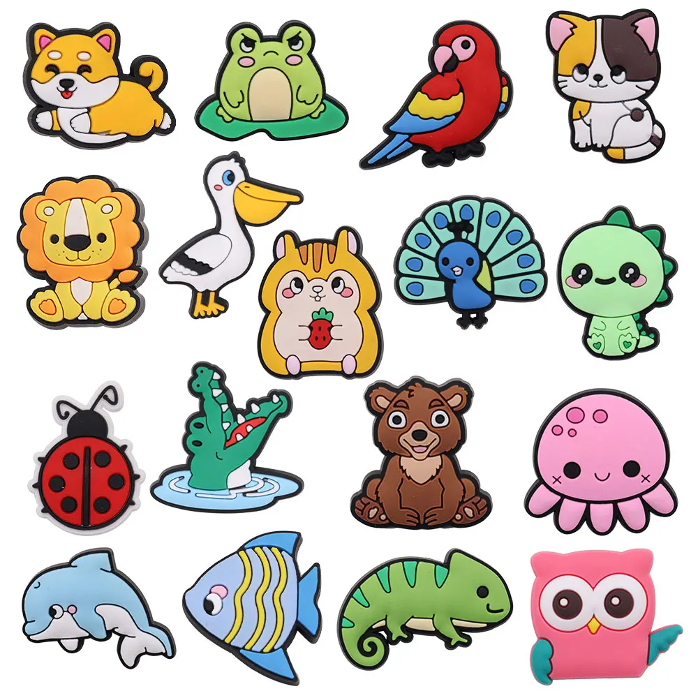 

Mix 50Pcs Cartoon Animal PVC Croc Charms Dog Owl Octopus Dinosaur Bear Squirrel Shoe Accessories Decoration Fit Croc Clogs Jibz