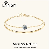 Lnngy 6.5mm Moissanite Bracelet For Women 925 Sterling Silver Double Chain Adjustable Cuff Bracelets Pulsera Wristband Jewelry