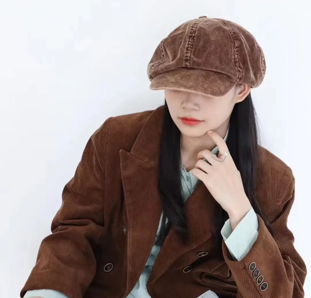 Y2K Big Winter Retro Corduroy Cloud Octagonal Hats for Women  display picture 3
