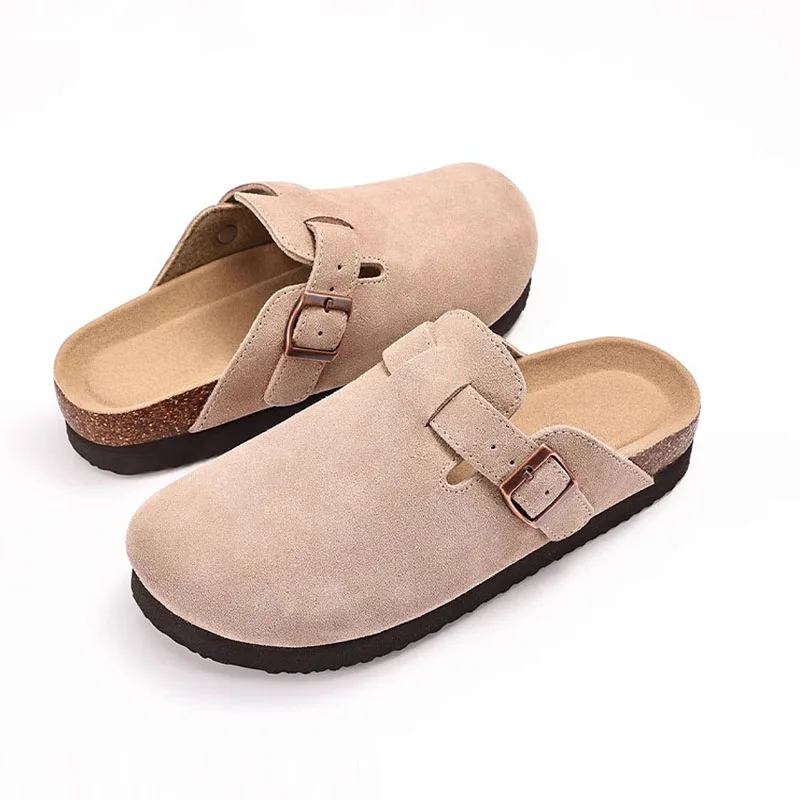 Comwarm Women's Suede Clogs Slippers Men Cork Footbed Leather Mules Arch Support Fashion Potato Shoe Adjustable Buckle