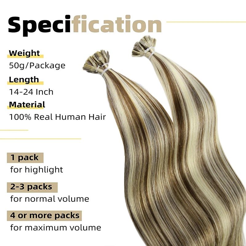 Human hair extension Straight Flat Tip Human Hair Extensions Natural Original Keratin Capsules 0.8g/1g/Strand 50pcs Fusion Extensions For Hair