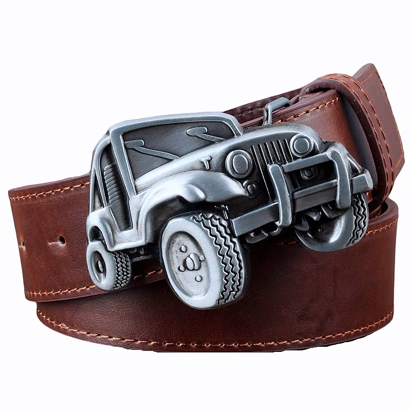 Vintage Car Shape Metal Buckle Men Leather Belt Russian Style Truck Tractor memo russian leather 75