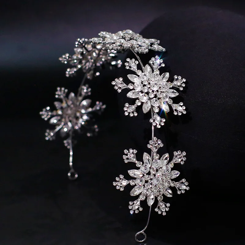 Eleganter Hochzeits-Kopfschmuck der Braut, glänzendes Haarband, süße Schneeflocke, koreanischer Stil, Hochzeitskleid, Hauptstil, Kopfschmuck-Zubehör – Detail 5