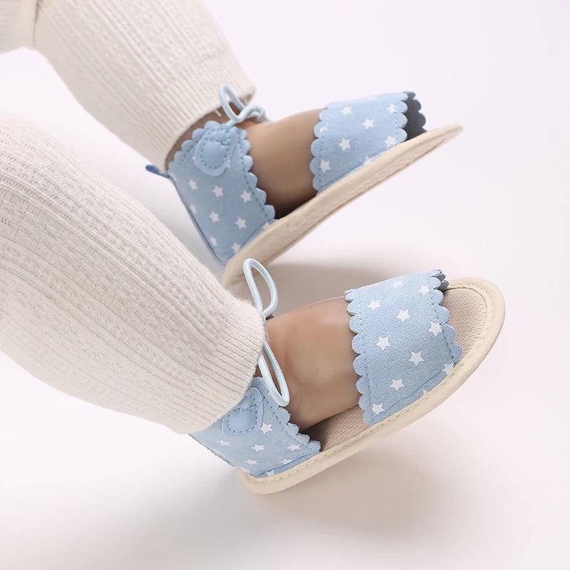 Infant Baby Girls Sandals Summer Baby Shoes Cute Stars Print Anti-Slip Soft-Soled Princess Beach Slipper Toddler First Walkers