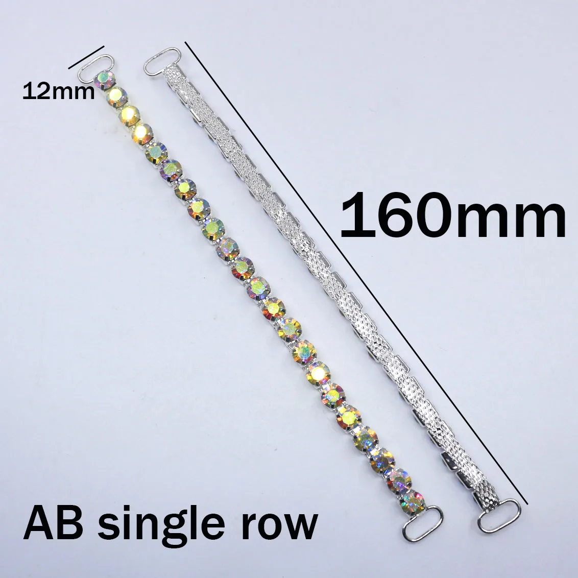 

2Pcs/Pack 115/160mm AB Reinforcement Rhinestone Chain Bikini Brass Connectors Buckle For Clothing/Beachwear/Wedding Decor