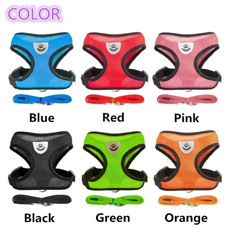 Pet Harness and Leash Set Cat and Dog Walking Soft Mesh Breathable Adjustable Vest for Puppy Leash Chest Strap Pet Supplies view 2