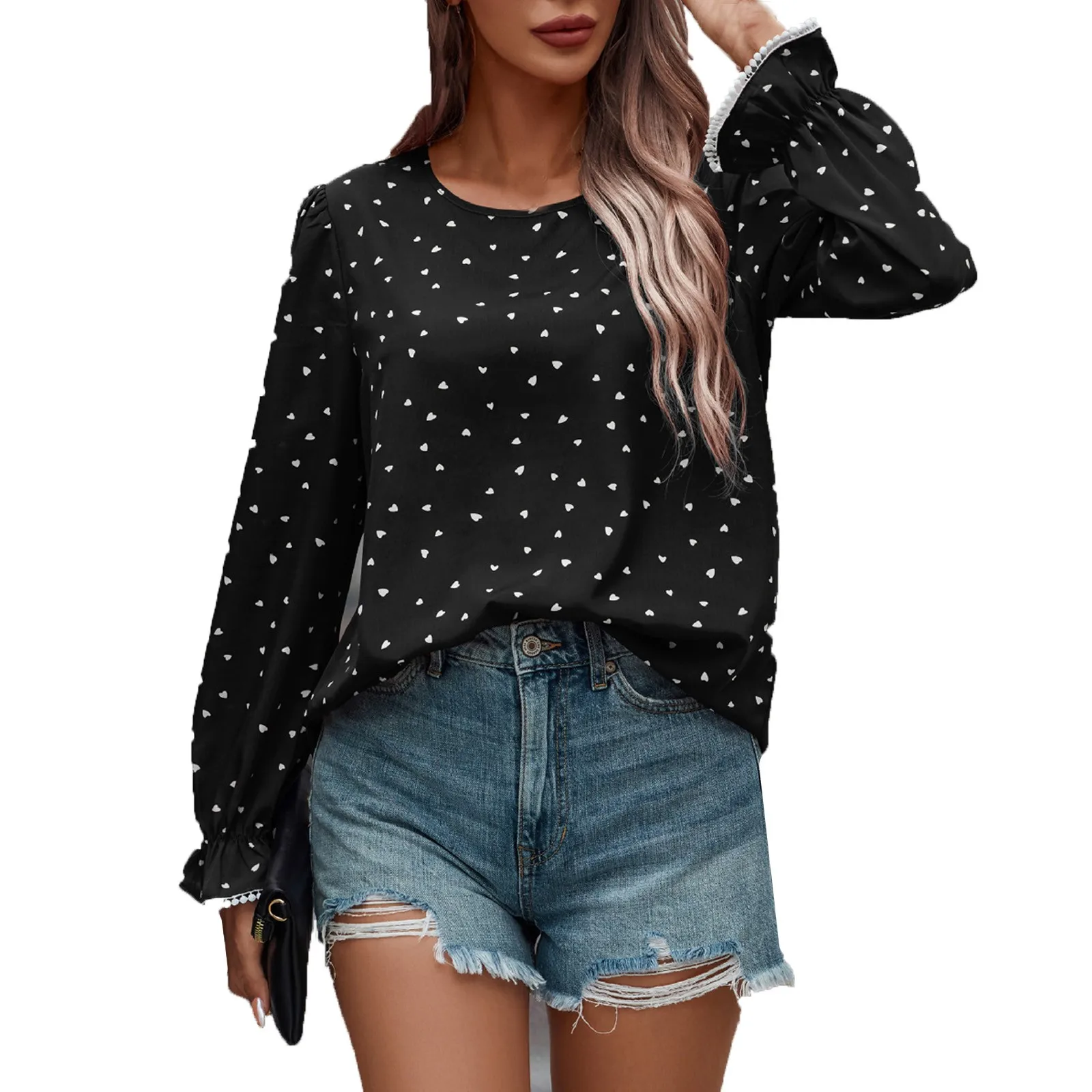 

Women'S Autumn And Winter Round Neck Polka Dot Long Sleeve Top Women'S Autumn T-Shirt Fashion Top майка женская Roupas Femininas