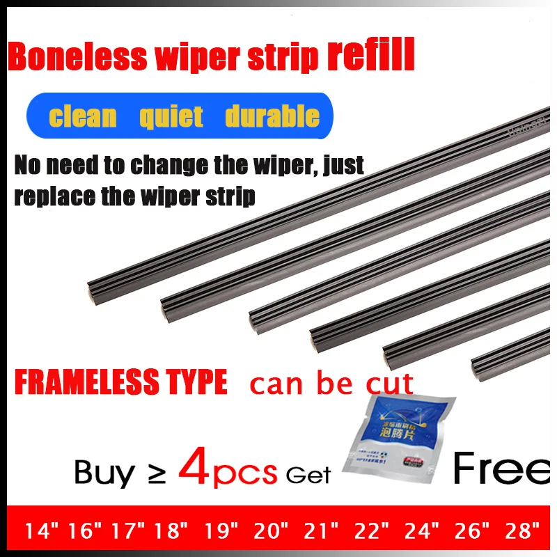 

2pcs Boneless Rubber Car Wiper Blade refill Strips Windscreen 6mm 14"16"17"18'19'20'21'22"24"26"28" Windshield Car Accessories