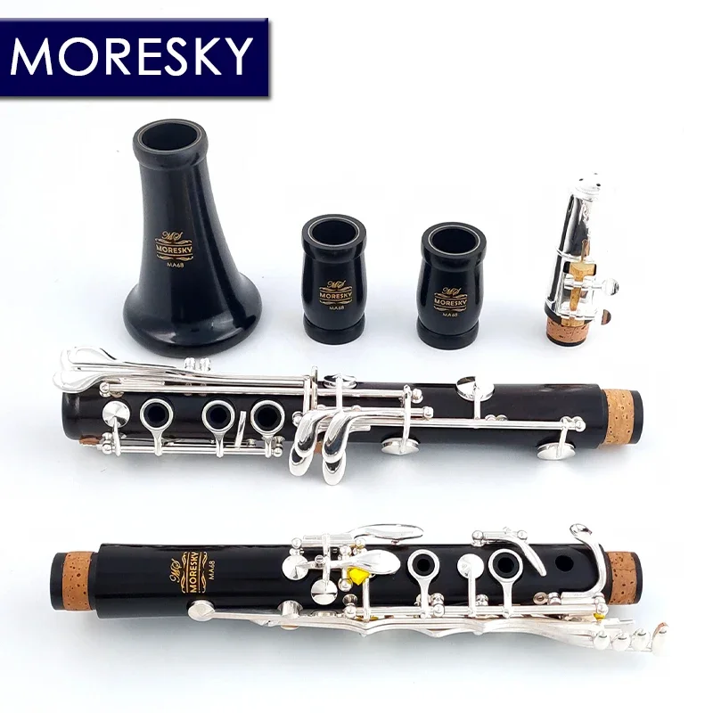 MORESKY Professional Ebony Clarinet A tune 17 Key Silver plated copper Clarinet In La MA68