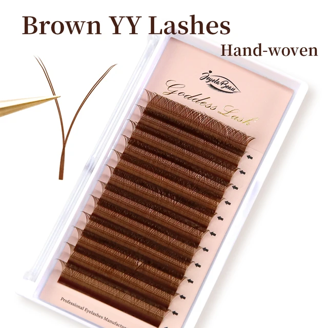 Extensions de cils en forme de YY, tissées à la main, double pointe, douces, légères, naturelles, brunes, qualité supérieure, déesse 1