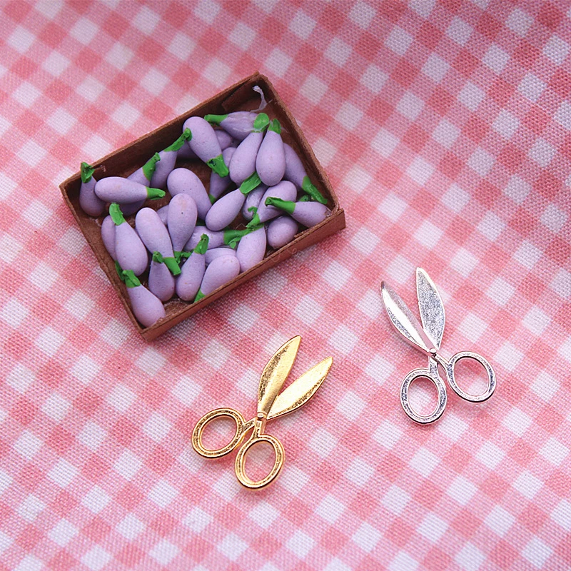 2Pcs 1:12 Dollhouse Miniature Metal Scissors Model Silver/Gold Doll House Mini Sewing Tools Scenes Decor Furniture Toy