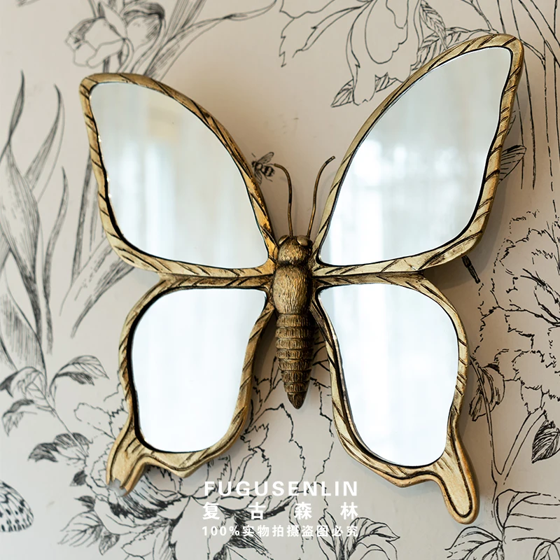 French retro creative mirror dragonfly butterfly mirror wall hanging restaurant background wall decorative entrance penda