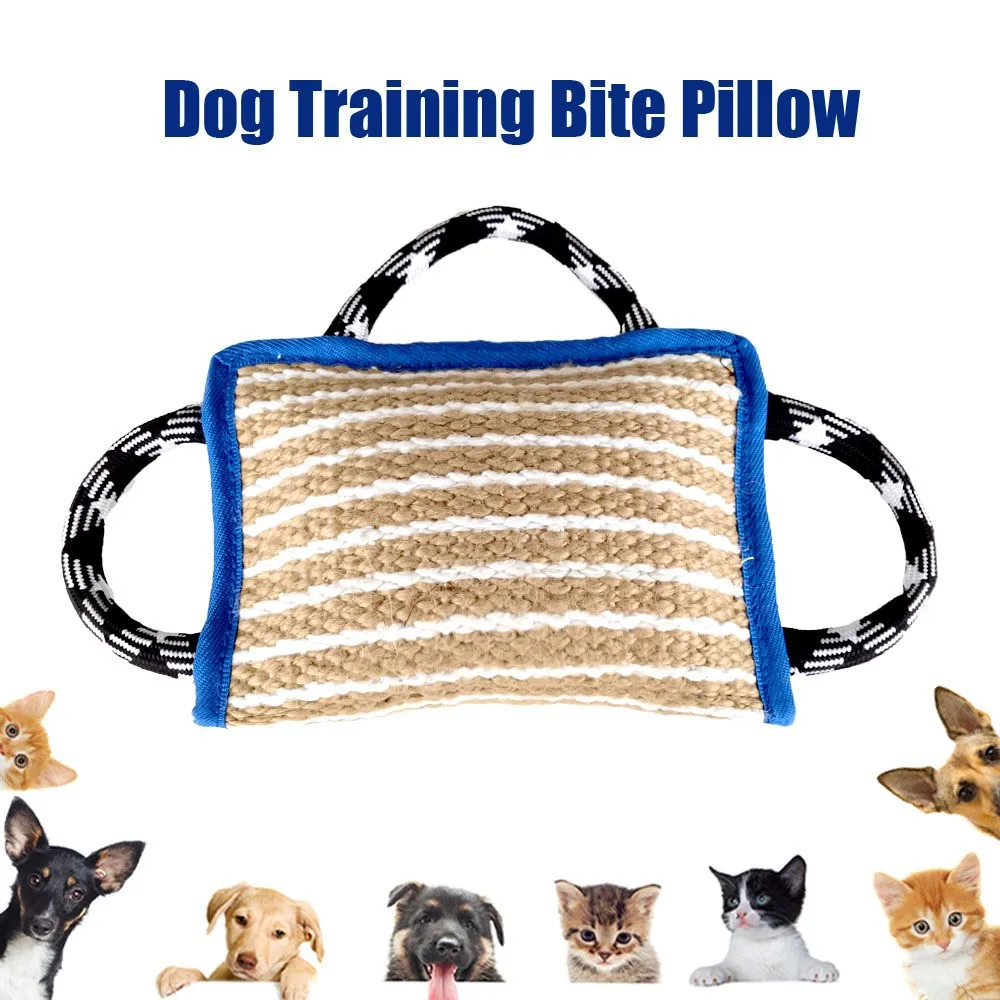 Durable Dog Bite Pillow 10 x 7 Inches Tough Jute Tug Toy for Medium to Large Dogs - Ideal for Tug of War, K9, IPO Puppy Training