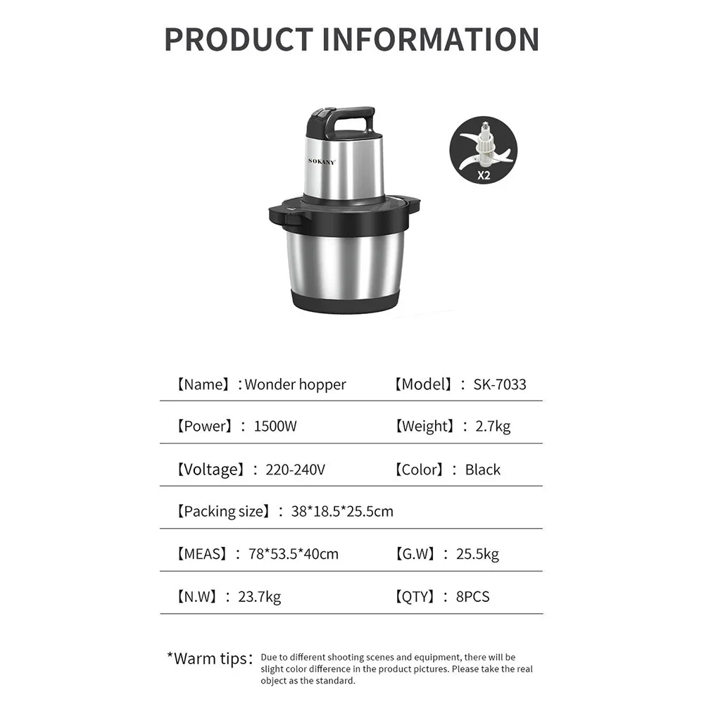 Meat Grinder Vegetable Juicer Food Processors Chopper Mixer 6.5L Electric Grinder Machine Crusher Blenders for Kitchen 1500W 2