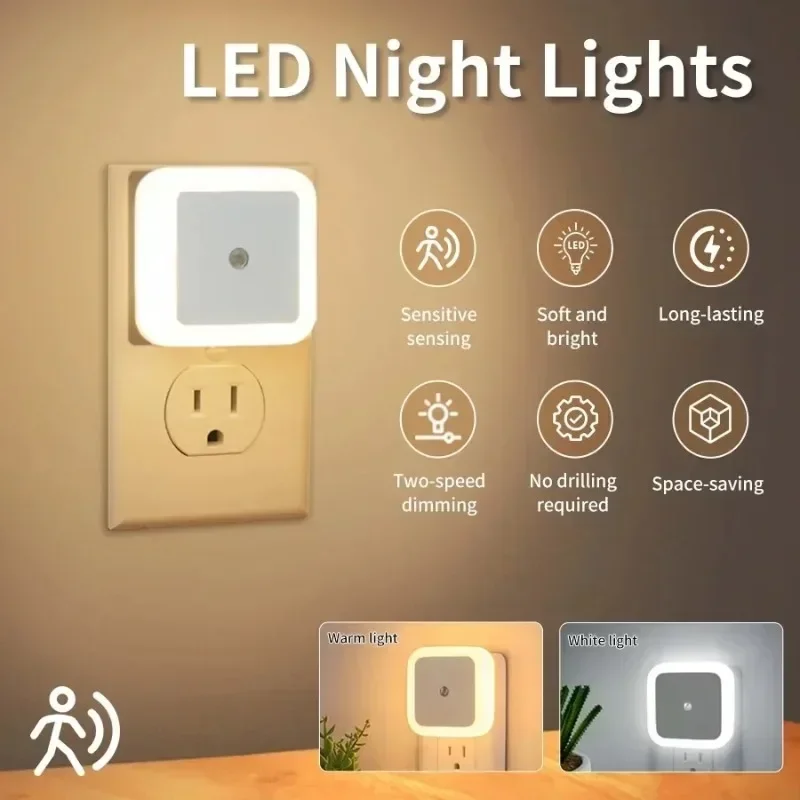 1/6 قطعة LED اللاسلكية ضوء الليل مصباح لجهاز الاستشعار الاتحاد الأوروبي/المملكة المتحدة أضواء ليلية فتحة أكبر للأطفال غرفة نوم إضاءة ديكورية — صورة 1