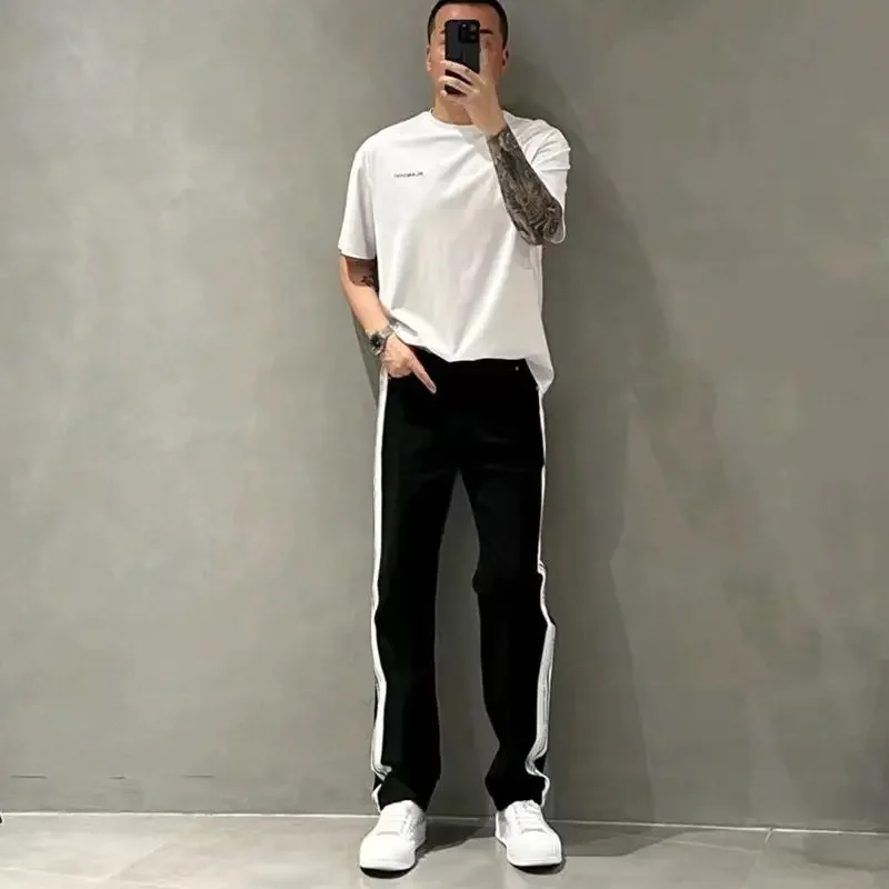 Trousers White Straight Male Cowboy Pants Retro Jeans for Men Classic Cheap Denim Aesthetic Stylish Baggy 90s Streetwear Loose