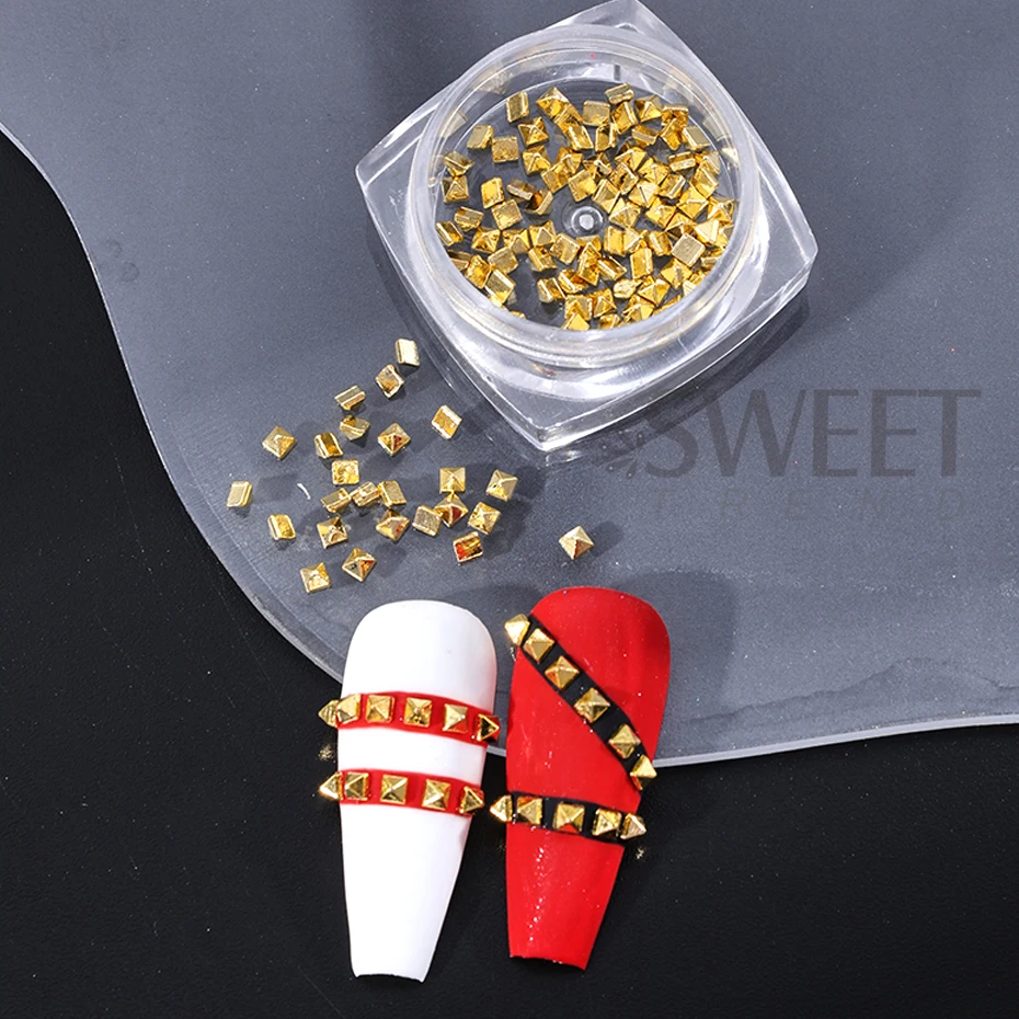 2 Boxes Metal Rivet Nail Art Decoration Gold Silver y2k Rivets Punk Nail Charm Manicure Accessories Alloy Rivet Studs Decoration
