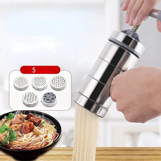 Noodle Making Machine, Stainless Steel Manual Noodles Press Machine  Portable Pasta Maker Cutter Spaghetti Making Tools with 5 Pressing Moulds