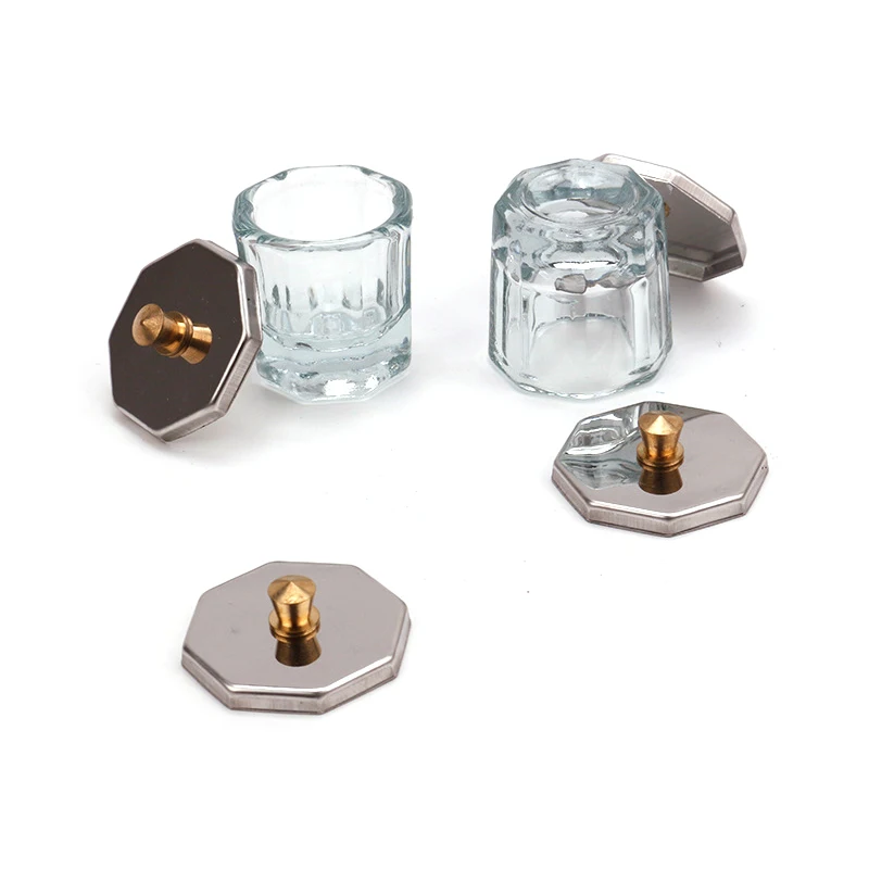 Thick Glass Crystal Dappen Dish Cup with Octagon Metal Lid Nail Art Tools Nail Acrylic Monomer Container Liquid manicure tools