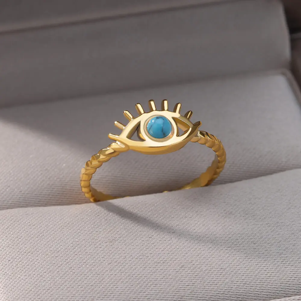 Fashion Bule Opal Evil Eye Rings For Women
