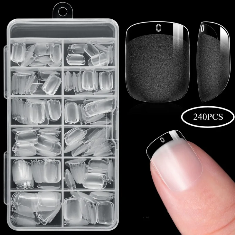 240pcs XXS Super Short Almond Full Cover Sculpted Soft Gel Nail Tips Press on Fake Nails Tailor-made for Short Small Nail Beds