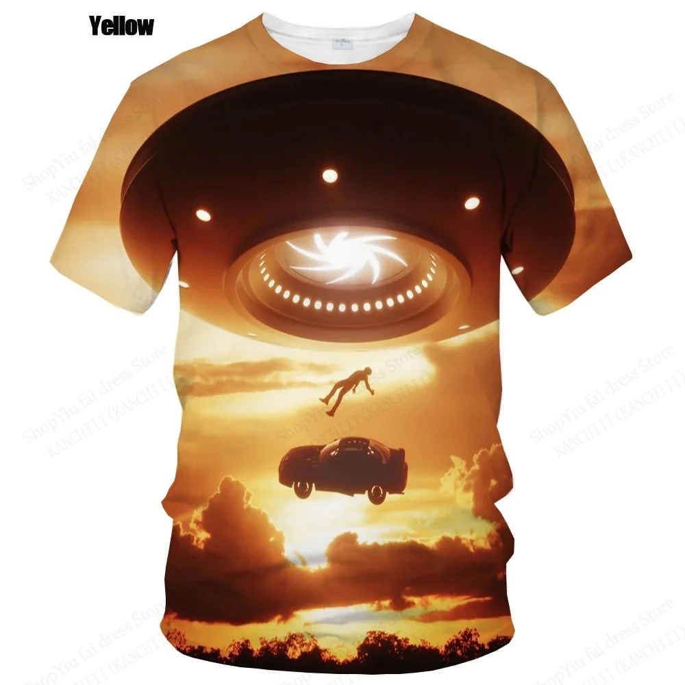 Men's Funny Alien 3D Print Crew Neck T Shirt