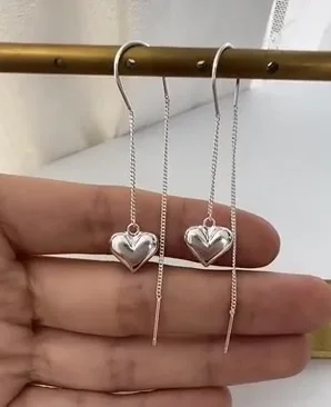 S925 Silver Simple Pair Love Heart Drop Earrings For Women Vintage