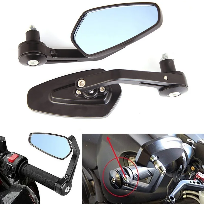 

1 Pair 7/8 Inch 22mm Universal Motorbike Aluminum Rear View Black Grip Bar End Side Mirrors Motorbike Accessories