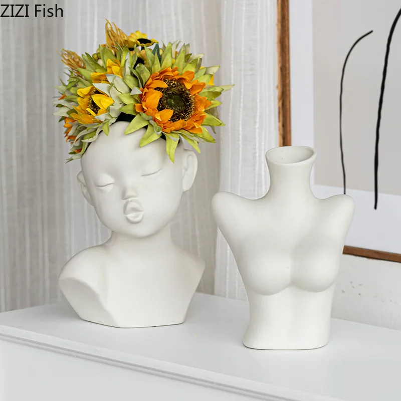 Chest Nude Figures Vases Human Body Art Ceramic Flower Pots Desk Decoration Artificial Flowers Decorative Porcelain Floral Vase 5