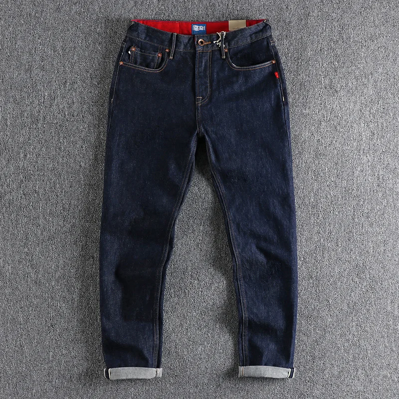 

Original Color Selvedge Denim Jeans Men's Clothes Retro Washed Cargo Pants Distressed Heavyweight Trousers Casual Wear Oversized