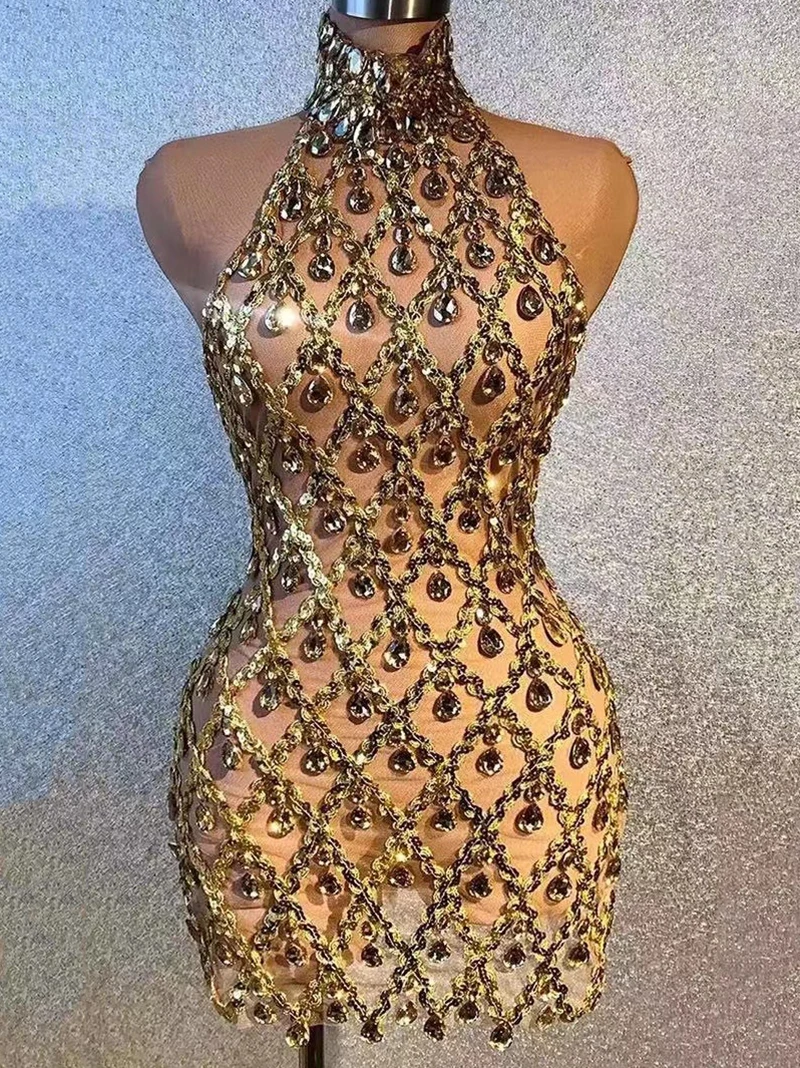 

Women Luxury Latin Dancewear Drip Diamond Sleeveless Tight Wrap Hip Party Nightclub Dress Stage Performance Ballroom Dress