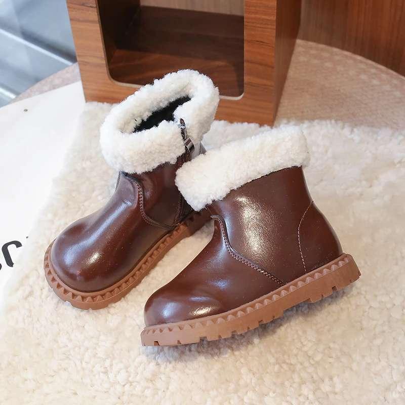 Girls Fleece Ankle Boots Soft Sole Breathable Winter School Boots